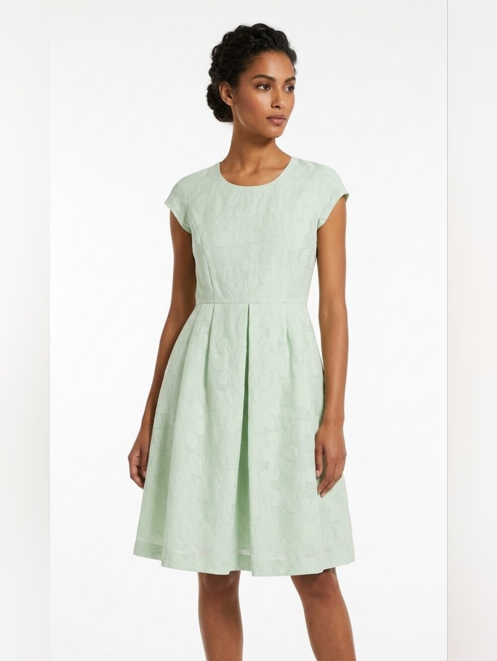 NWT Max Mara Studio Palio Mint Floral Textured Fit-and-Flare Dress Size 10